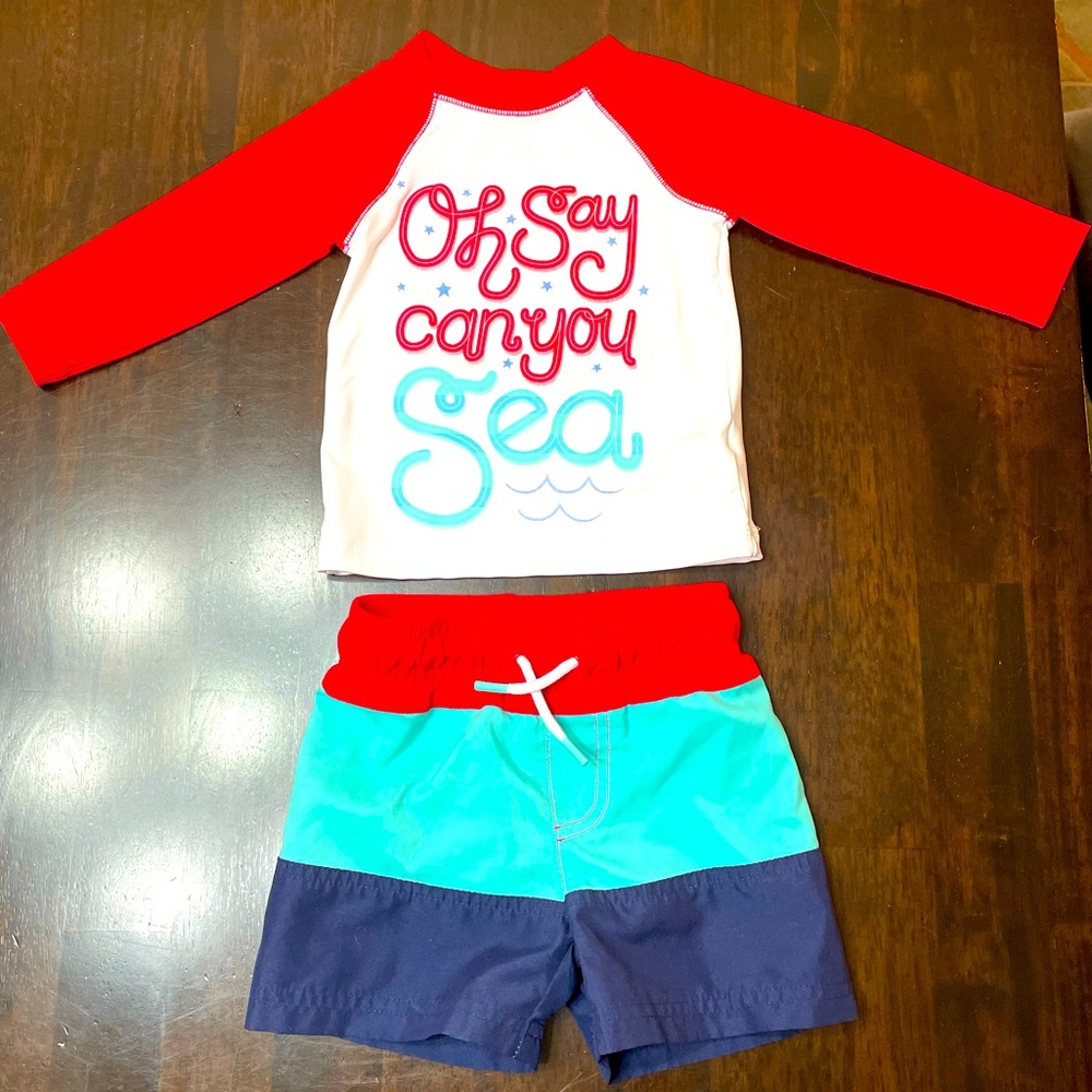 Cat & Jack boys 12M swim suit set-long sleeve